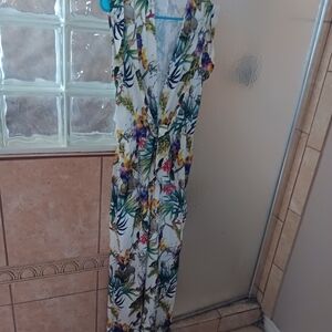 Dao By Cloe Dao White Floral Button-Front Dress with Green & Yellow Print